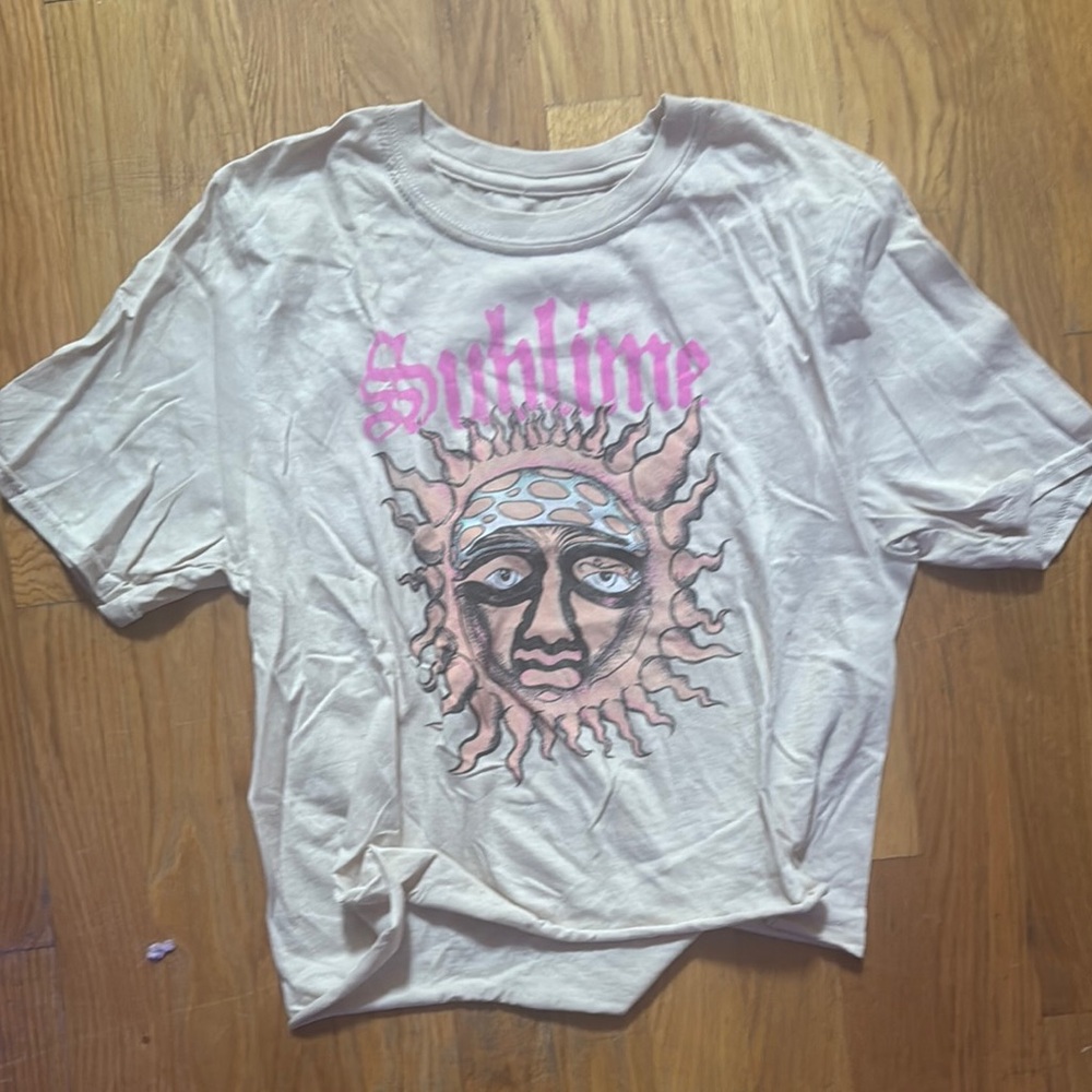 White Graphic Tee with Sun Design